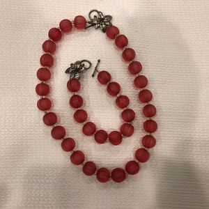 Coral bead necklace bracelet set EUC